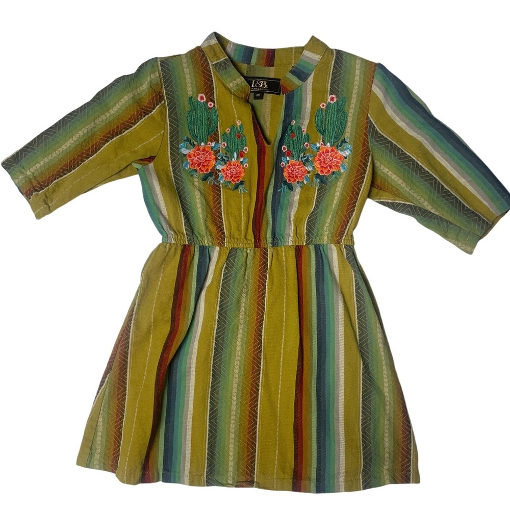 Lucky & Blessed Serape Striped Floral Western Boho Embroidered Dress Girl's M